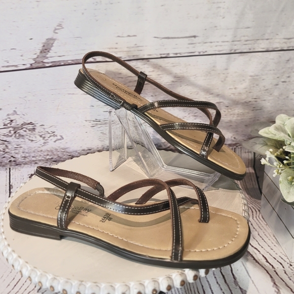 Montego Bay Club Leather Collection Brown Strappy Sandal Size 7 - Picture 3 of 12